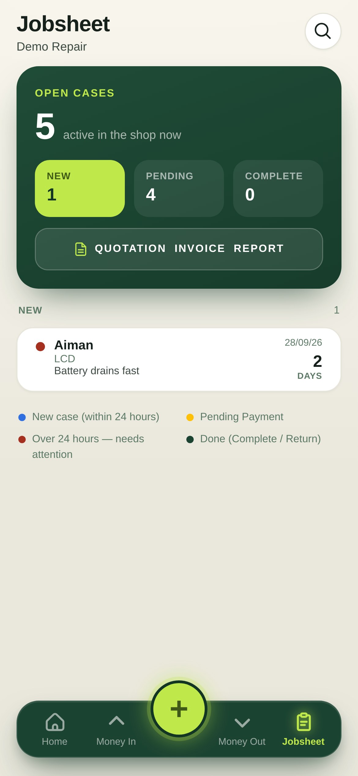 Jobsheet di app kaunter: kes baru, belum siap dan siap