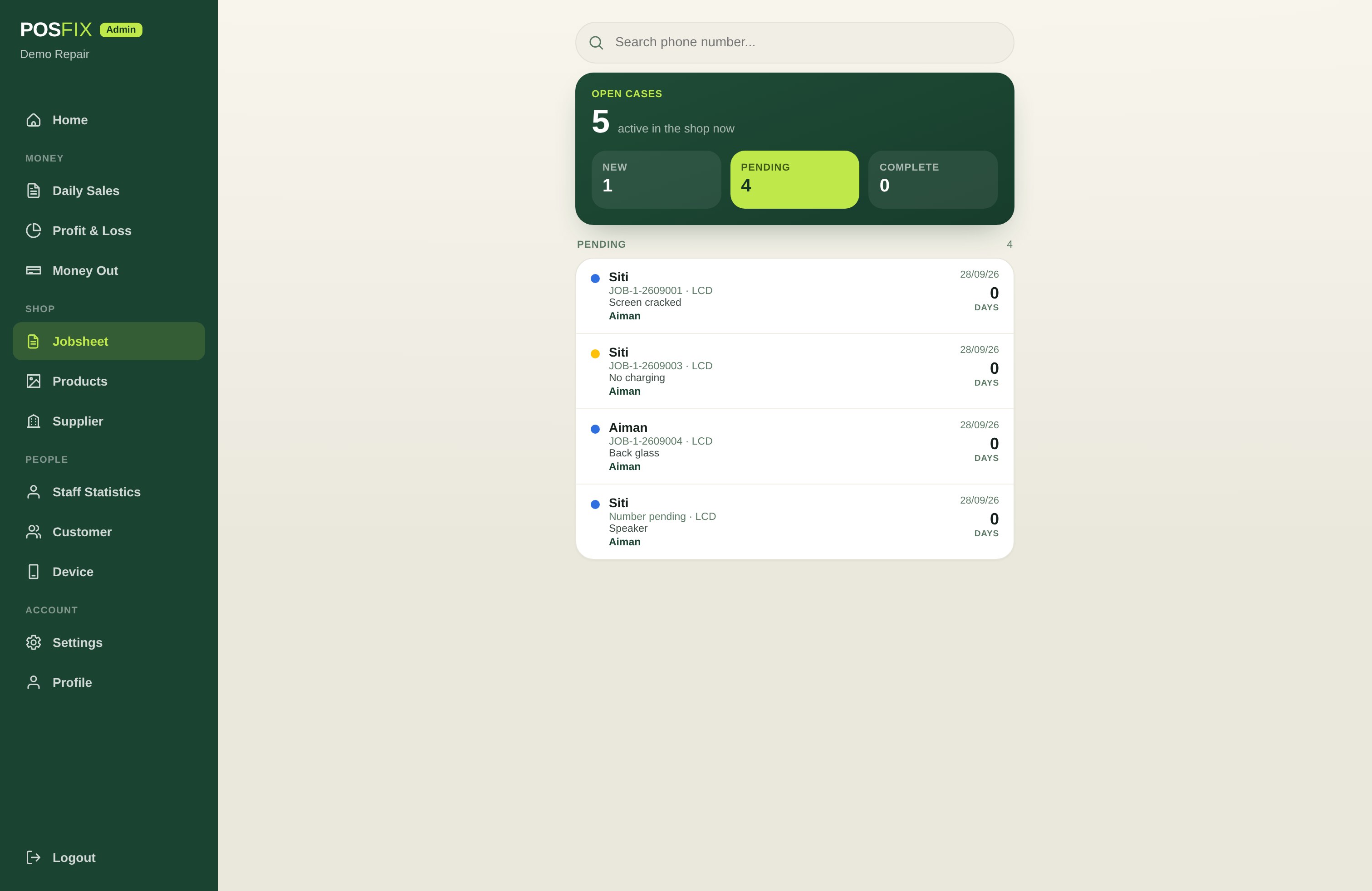 Console pemilik POSFIX di MacBook: senarai jobsheet dengan kes terbuka