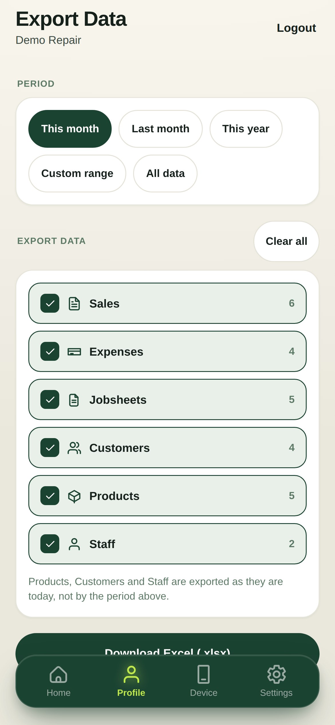 Export Data dalam console pemilik